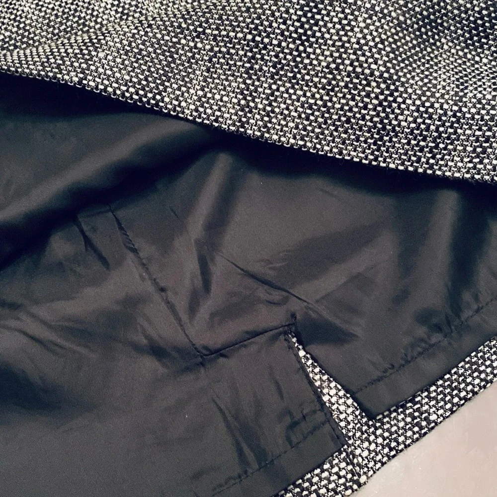 The Limited Black White Metallic Tweed Black Piping Lined Pencil Mini Skirt SZ 2